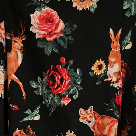 Floral and Forest Creature Print Dress with White Peter Pan Collar - Picture 4 of 8